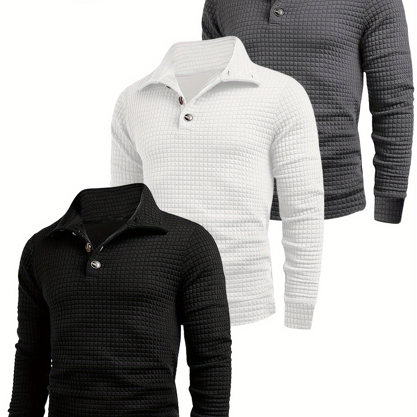 

Lot de 3 pull à col pour hommes, motif à carreaux, manches longues, polyester 100%, légèrement extensible, coupe régulière, collection automne