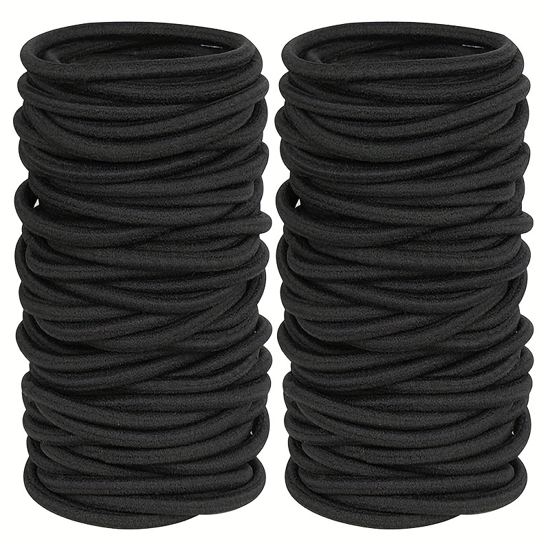 

50 Pcs Black Hair Ties For Thick And Curly Hair Ponytail Holders Elastic Hair Band For Women Or Men (4mm)