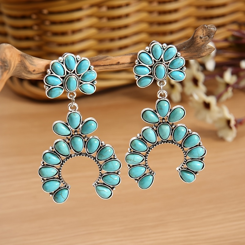 

Vintage Western Style Turquoise Drop Earrings Personality Jewelry For Women