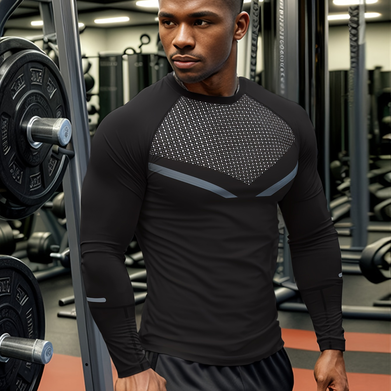 

Men's Athletic Long Sleeve Muscle Fit T-shirt, Breathable And High Elastic For Running, Shaping, And Cycling