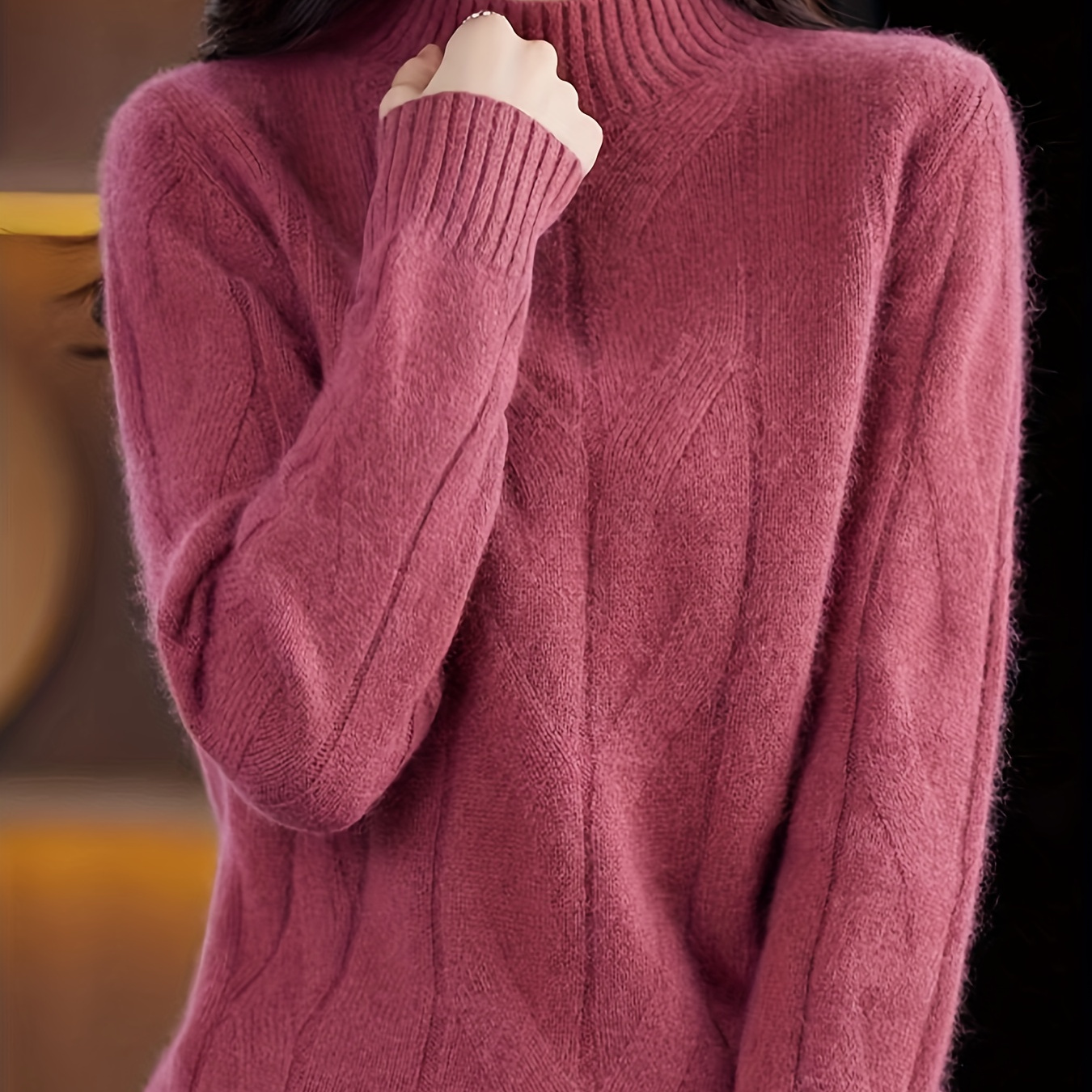 

Sweat-shirt à col en de couleur unie, décontracté à manches longues et épaules tombantes pour et l'hiver, vêtements pour femmes.