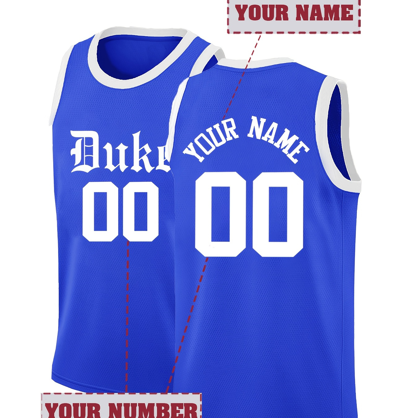 

1pc Customizable Basketball Jersey - Personalized Name & Number Embroidery, Breathable Polyester, Knit Fabric, Crew Neck, Sleeveless Sports Top For Men, , Basketball & Casual Wear