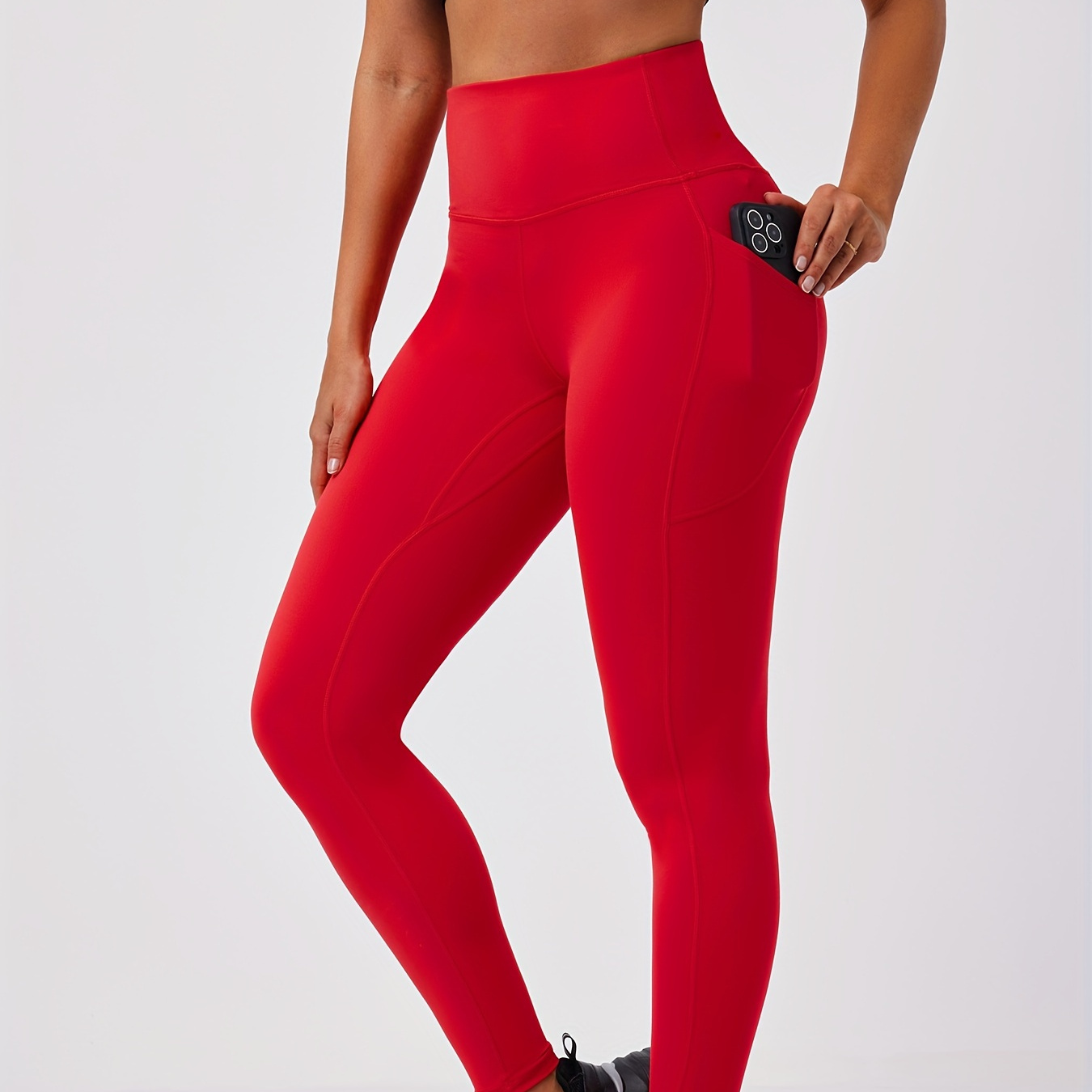 

Women's -waist Yoga Leggings With Pockets, Nine-point Straight Training Yoga Pants, Solid Color