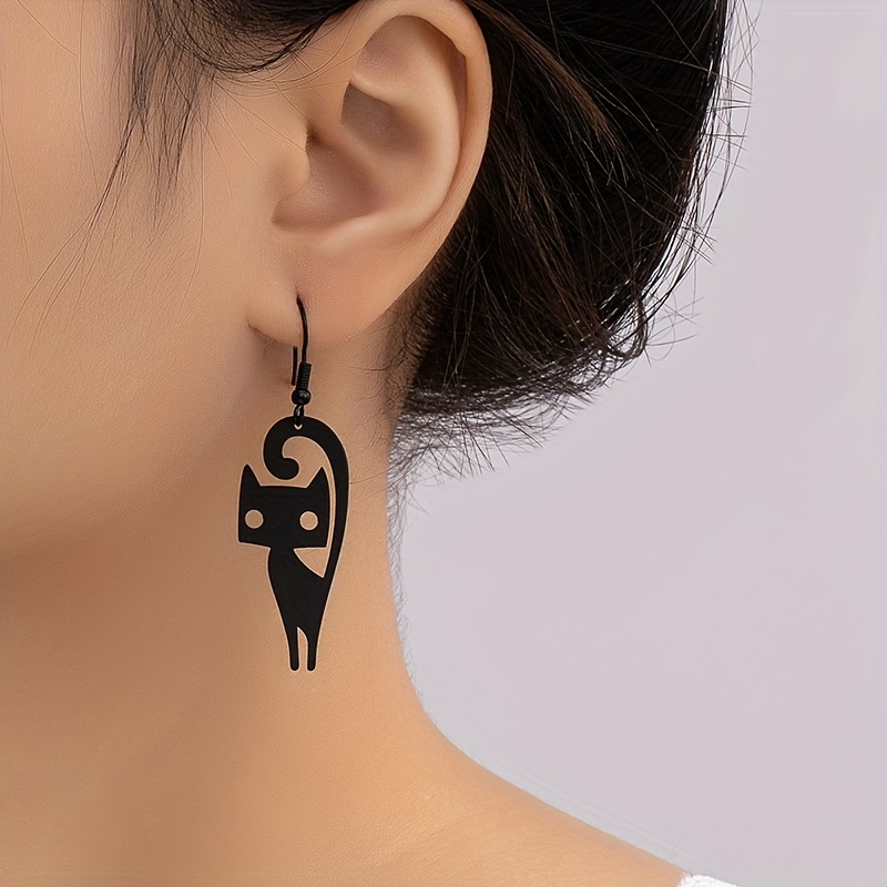 Black Cat Earring with Crescent Moon charm in handcrafted in the USA of  stainless steel  Blackberry Designs Jewelry