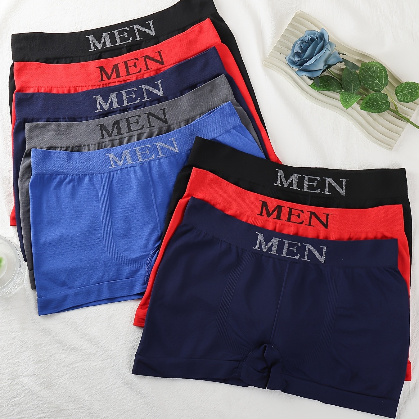 

8pcs Premium Men's Boxer Briefs - Stretchy, Breathable Polyurethane , Non-see-through With "men" Waistband Design, Ideal For Sports & Casual Attire, Fits Sizes S-l