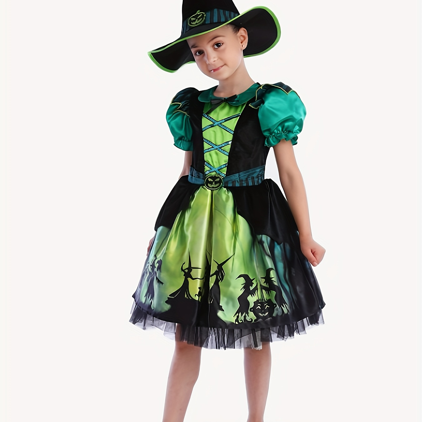 

Girls Puff Short Sleeve Mesh Dress Set For Halloween Carnival Party Performance Gift