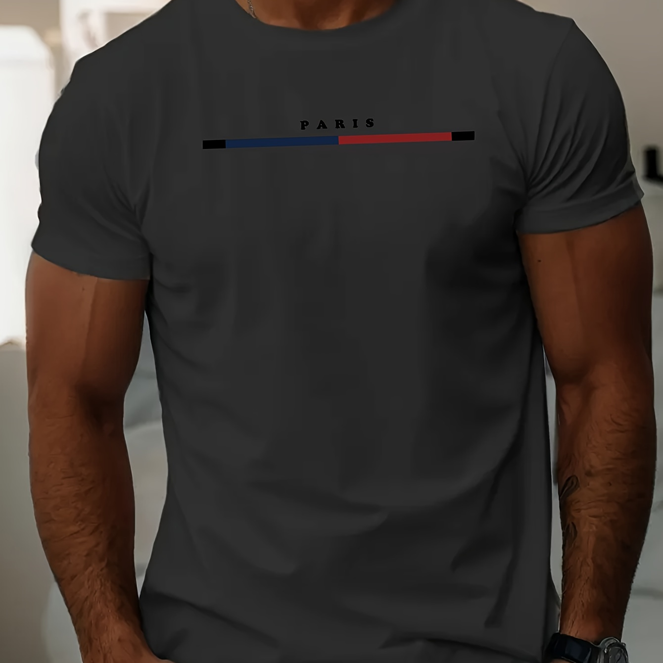 

Paris Print T Shirt, Tees For Men, Casual Short Sleeve T-shirt For Summer