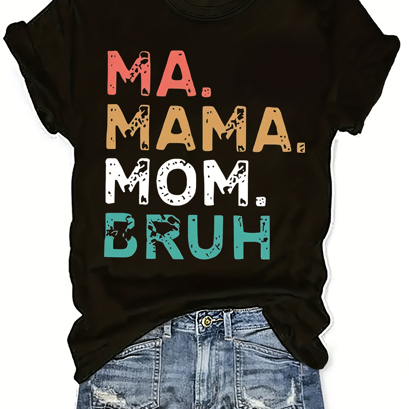 

Mama Mom Print T-shirt, Short Sleeve Crew Neck Casual Top For Summer & Spring, Women's Clothing