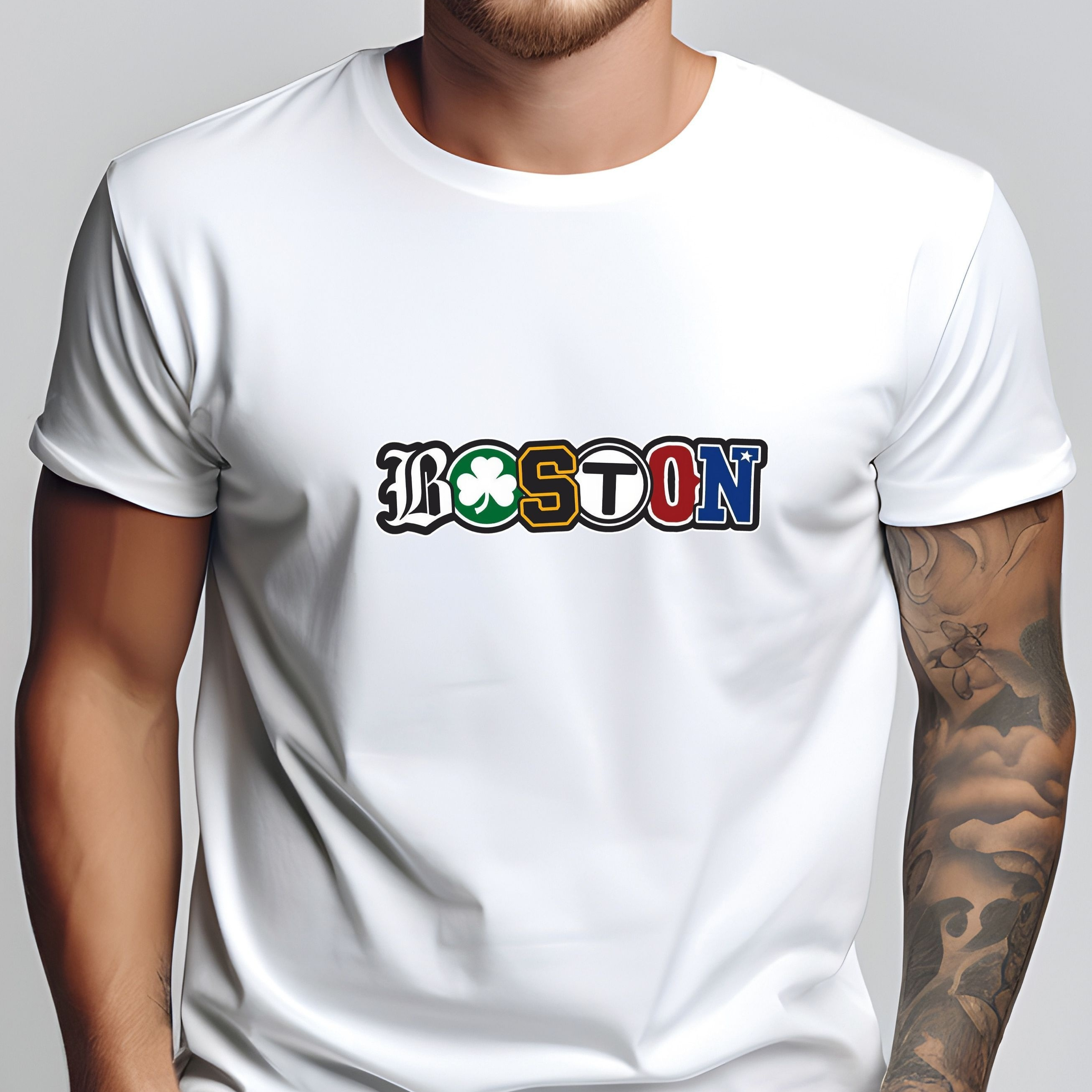 

Boston Print Tee Shirt, Tees For Men, Casual Short Sleeve T-shirt For Summer