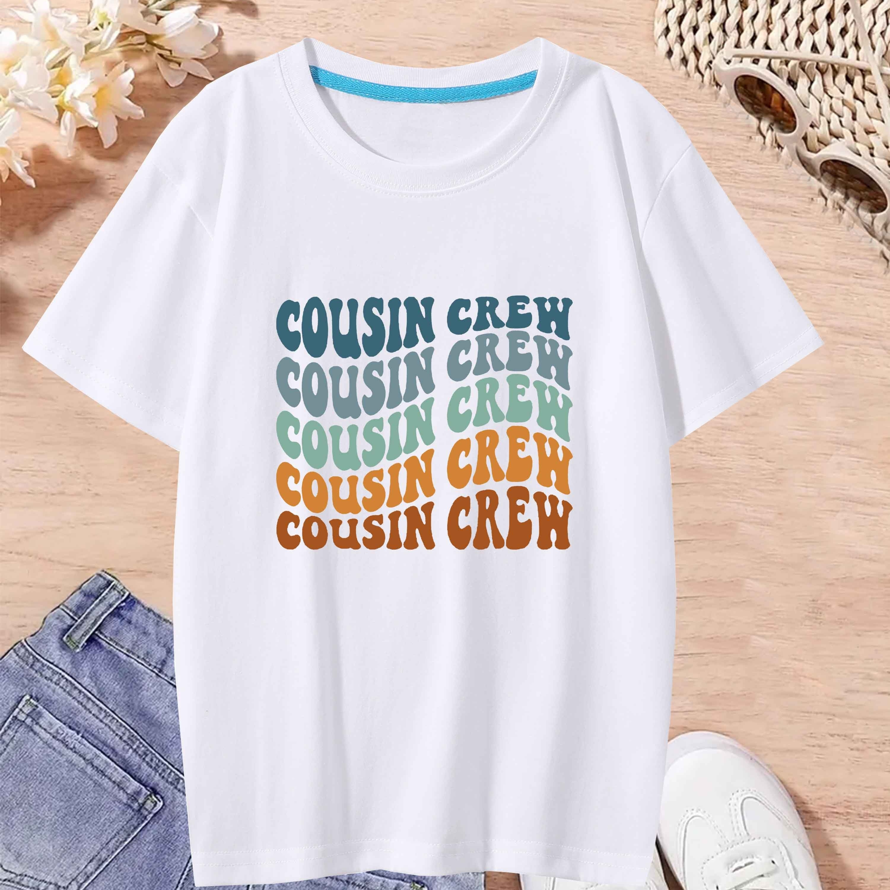 

Girl's Cartoon Cousin Crew Pattern Shirt, Casual Breathable Comfy Short Sleeve Crew Neck Tee Top For City Walk Street Hanging Outdoor Activities