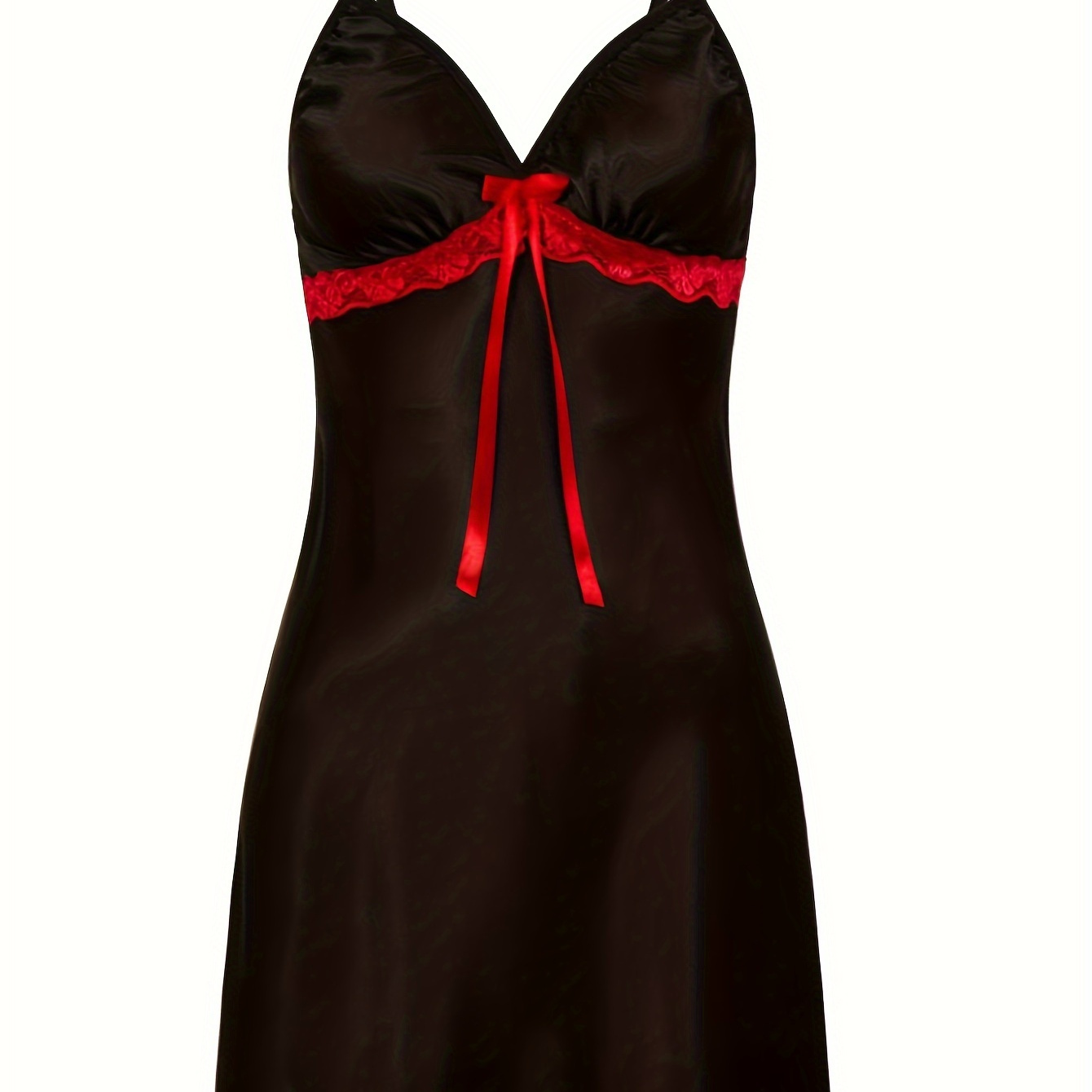 

Sexy Solid Slip Nightdress, V Neck Lettuce Trim Backless Sleep Mini Dress, Women's Sleepwear & Dresses