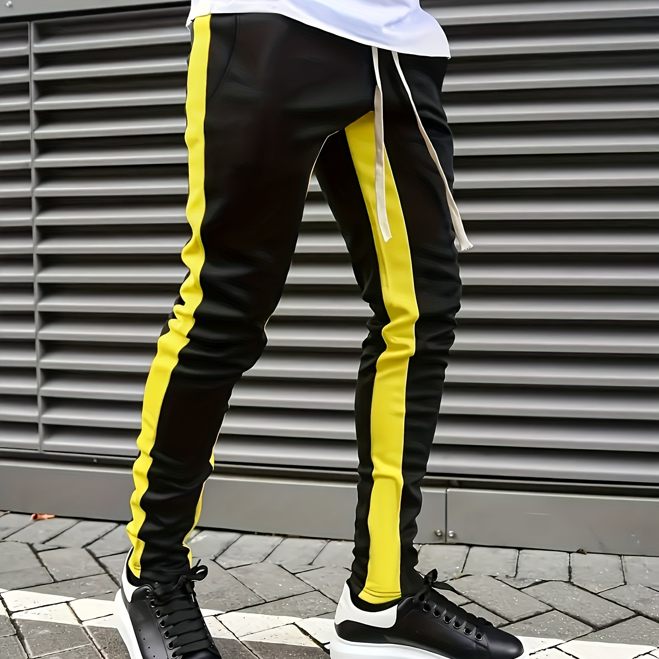 

Men's Color Block Design Joggers, Men's Casual Stretch Waist Drawstring Sports Pants Sweatpants For Spring And Autumn