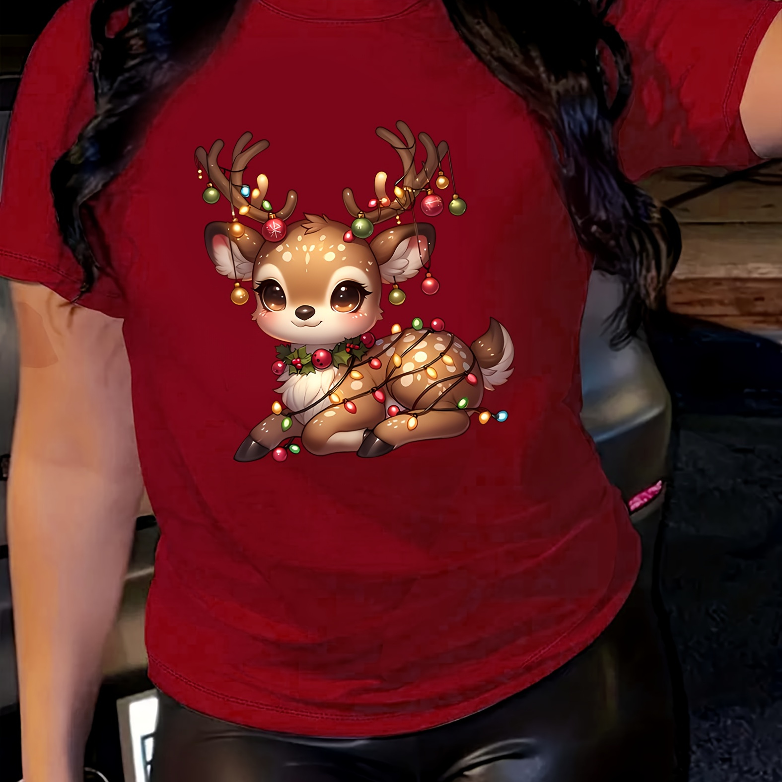 

Women's Christmas T-shirt - Casual Crew Neck, Short Sleeve Top For , Machine Washable