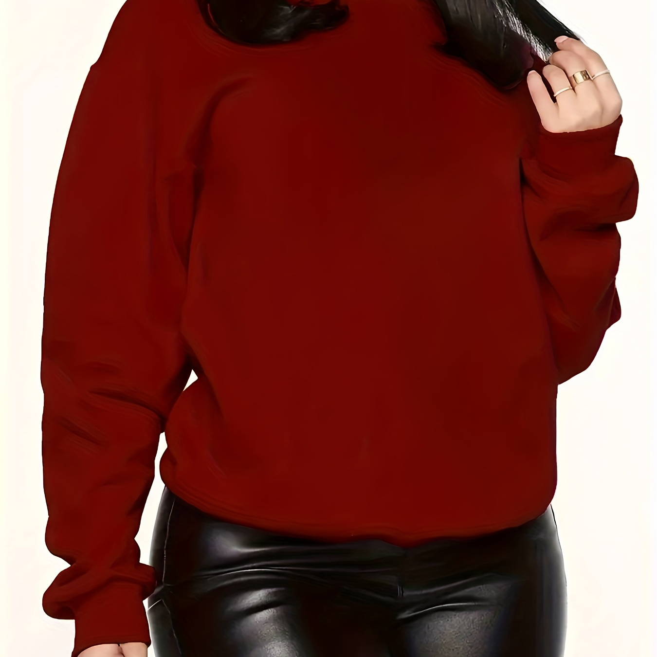 

Solid Sweatshirt, Casual Long Sleeve Crew Neck Sweatshirt For Spring & Fall, Women's Clothing