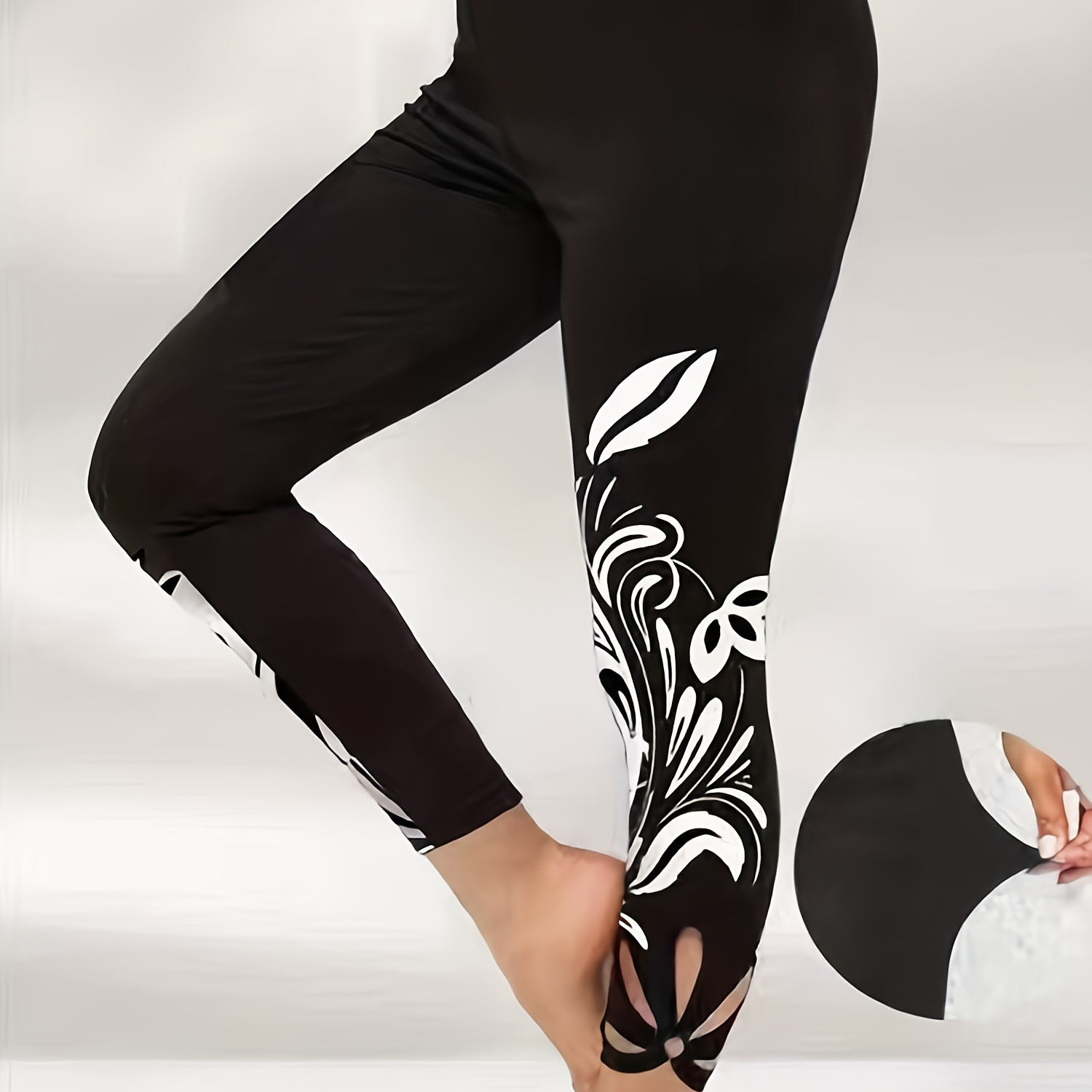 Plus Size Casual Capri Leggings Women's Plus Daisy Print Cut - Temu
