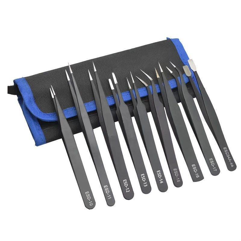 

Industrial-grade Esd Anti-static Stainless Steel Tweezers - Perfect For Home Repairs, Model Making, And Maintenance!