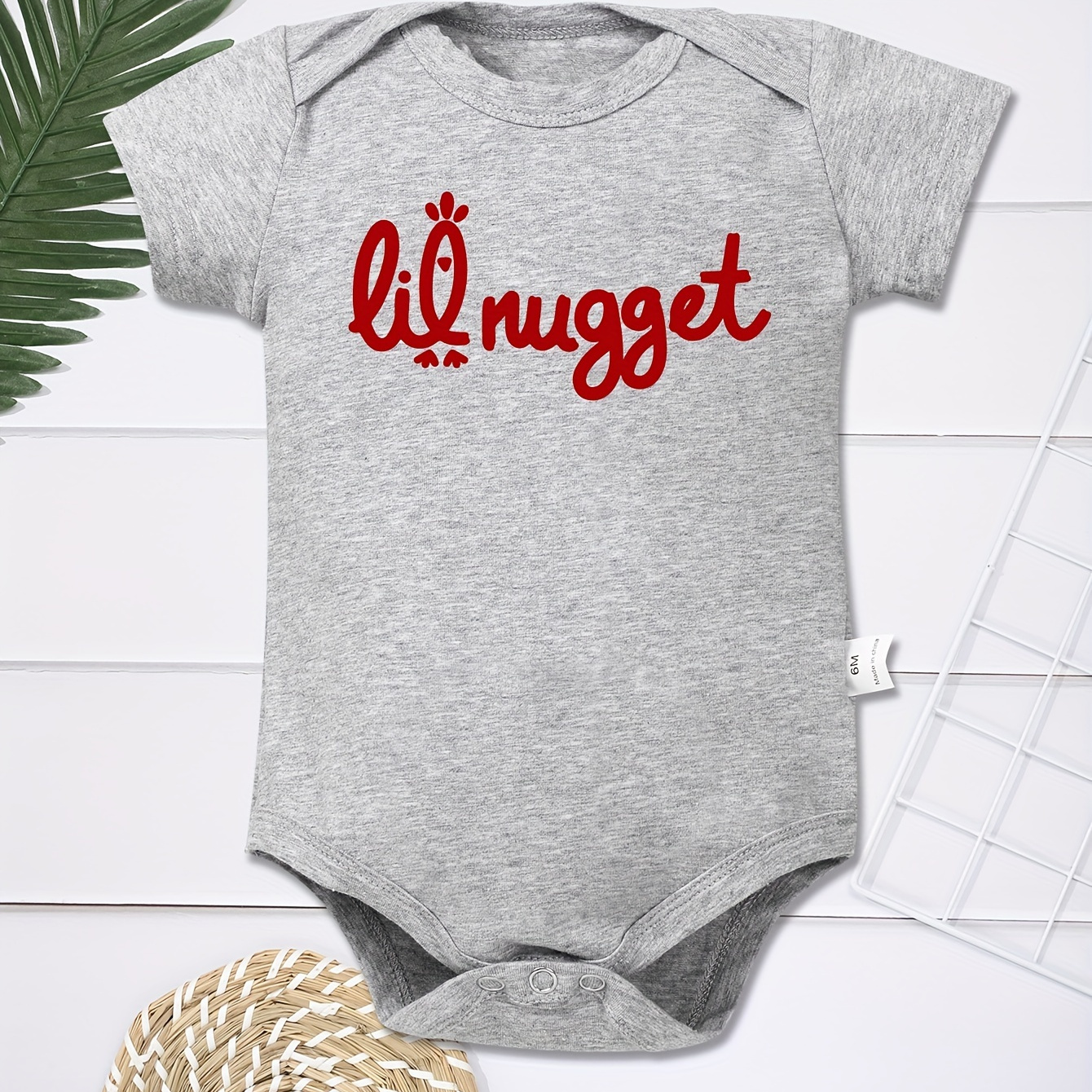

Infant's "lil Nugget" Print Bodysuit, Comfy Short Sleeve Onesie, Baby Boy's Clothing, As Gift