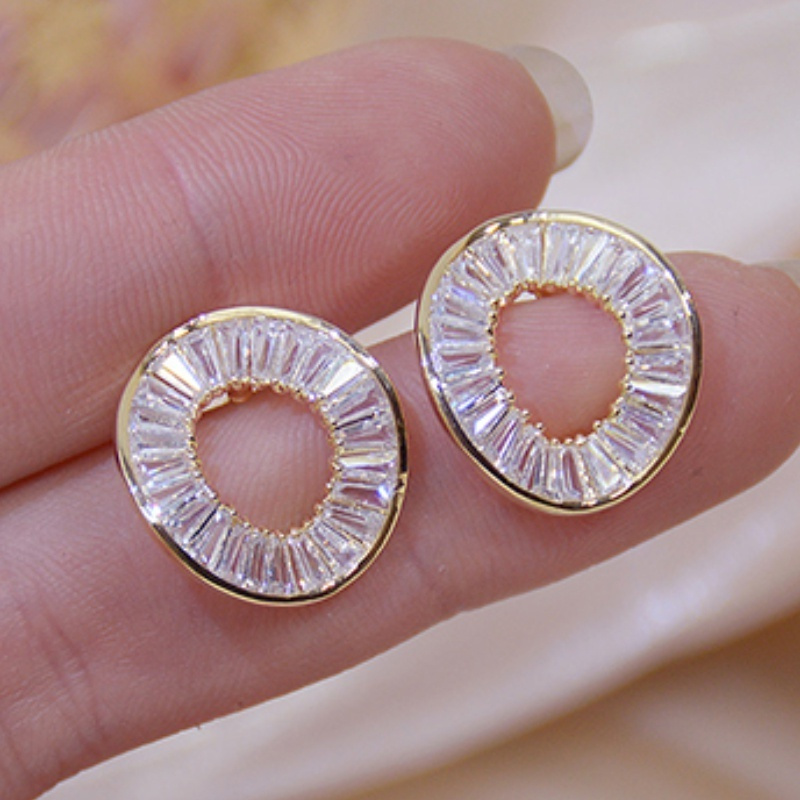 

18k Plated Geometric Hollow Circle Stud Earrings Party Bridal Fine Jewelry Birthday Gifts For Women