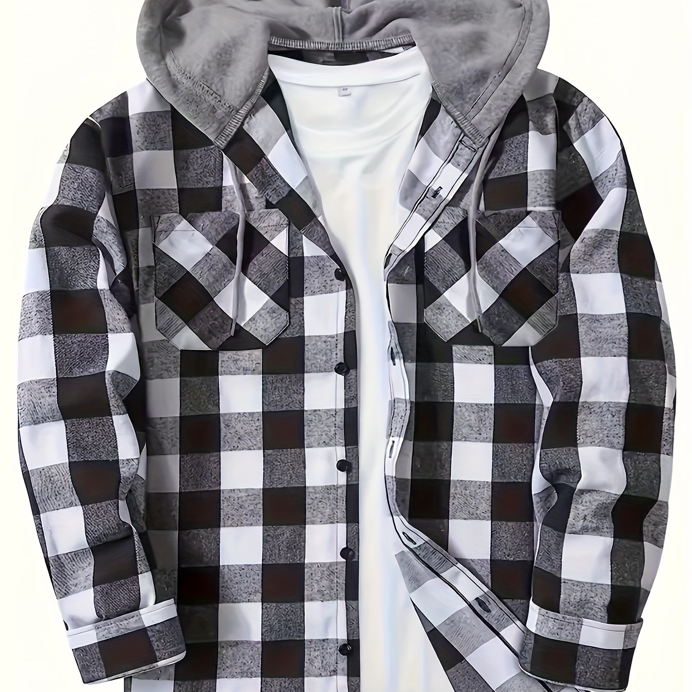 Hyfol Casual Plaid Shirt Jacket Men, Polyester Cotton Long Sleeve Men's  Jacket