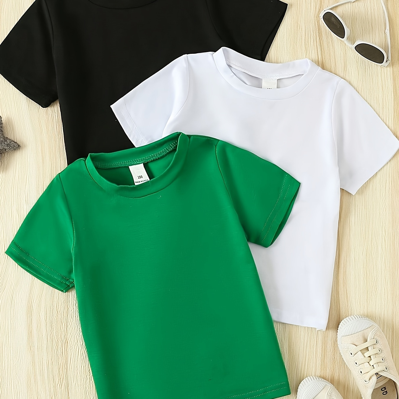 

3pcs Plain Color T-shirts For Boys - Cool, Lightweight And Comfy Summer Clothes!