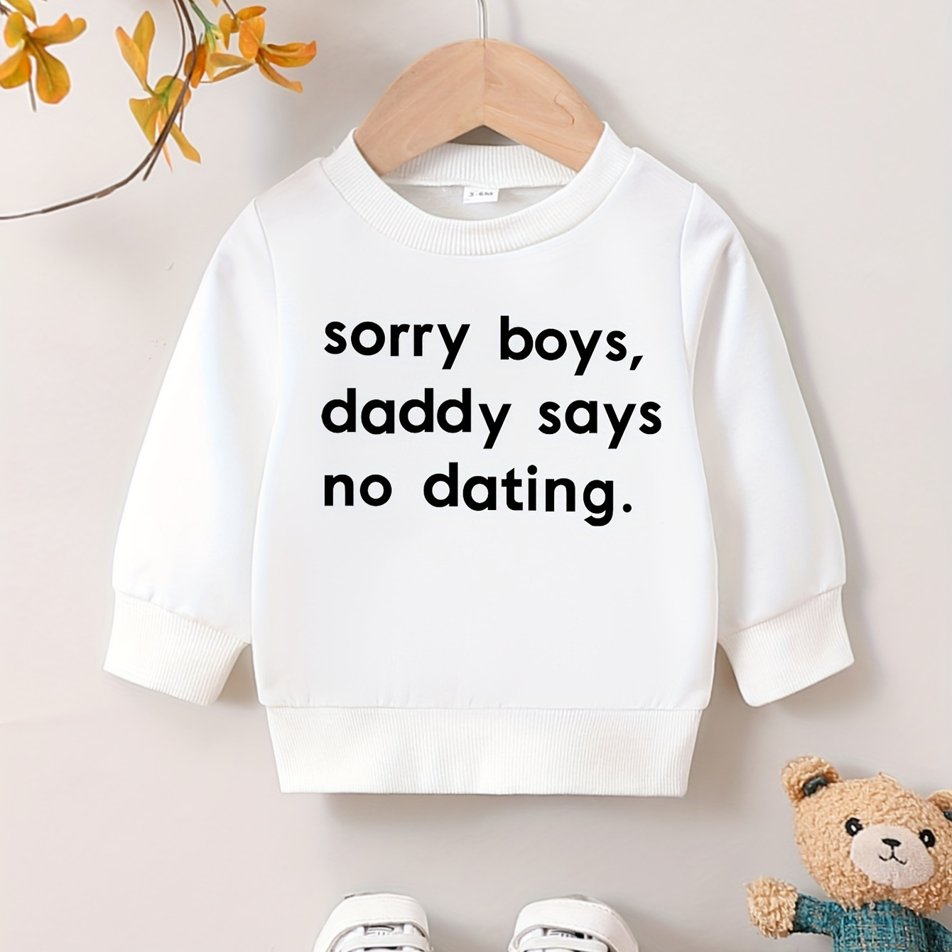 

''sorry Boys Daddy Says No Dating'' Print, Girls Graphic Long Sleeve Sweatshirt, Loose Trendy Pullover