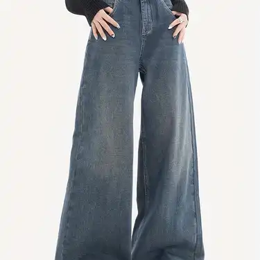 Vintage Blue Washed Wide-Leg Jeans