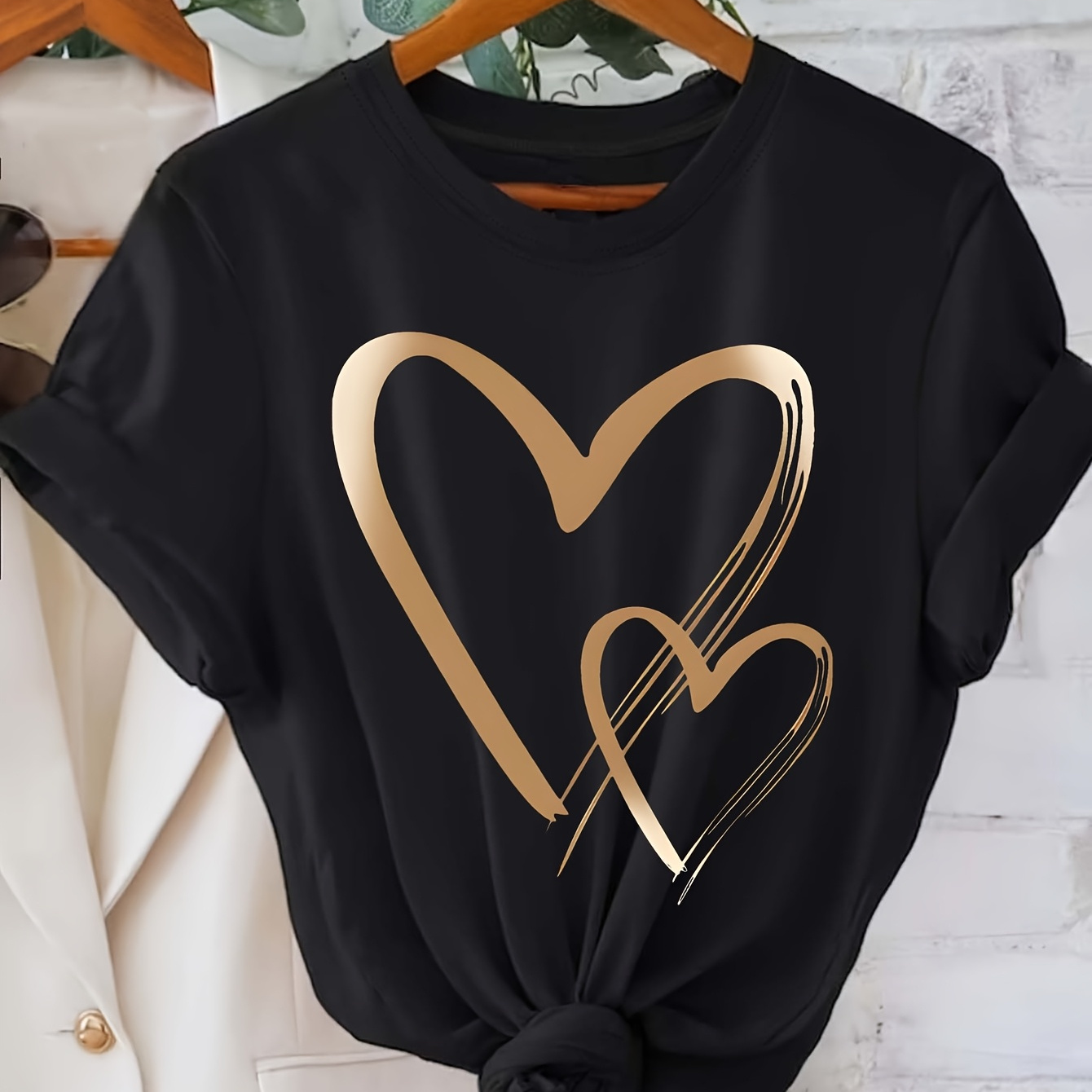 

Regular Style - Short-sleeve T-shirt - Casual Heart Pattern With