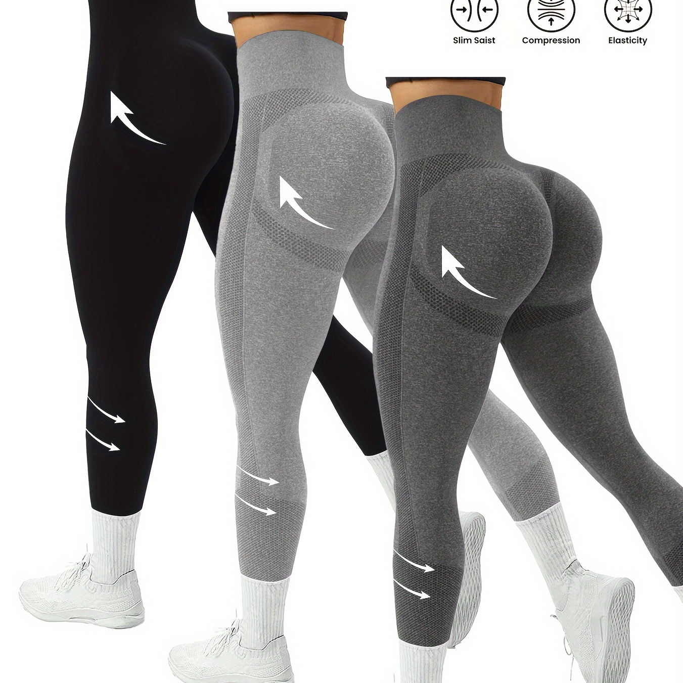 

3-Pack de leggings de sport taille haute pour femmes - Mélange de polyamide, confort extensible, contrôle du ventre par compression, sans couture pour le yoga et les pantalons de fitness de base