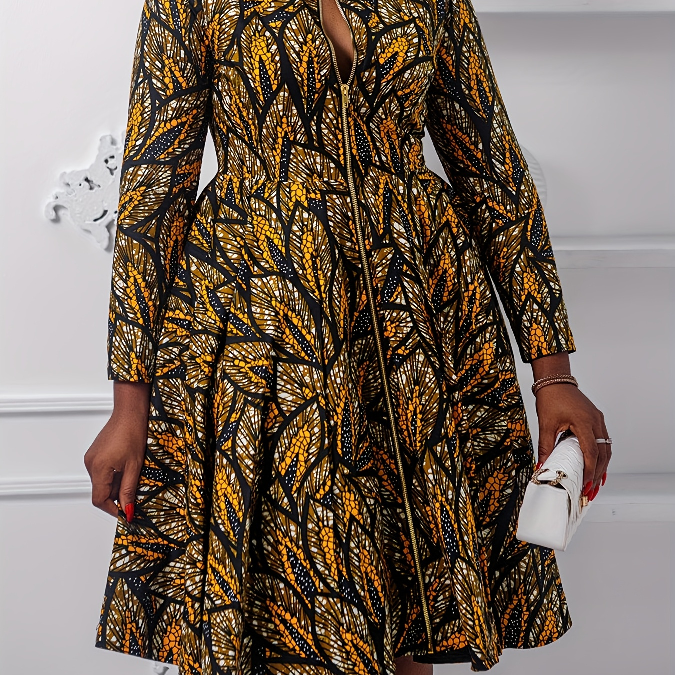 

Robe Décontractée pour Femme à Motif de Feuilles avec Fermeture Éclair