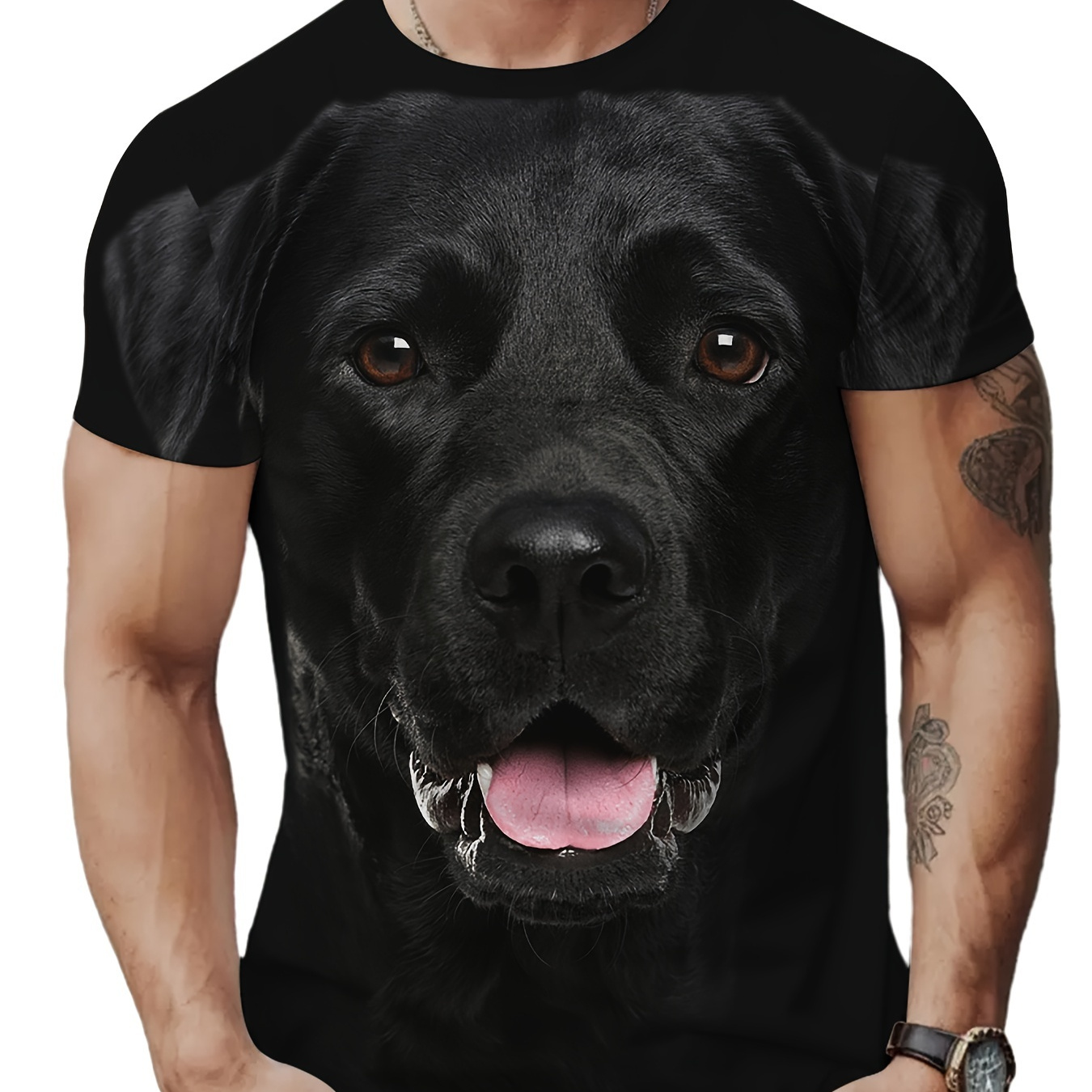 

Dog Print Men's Crew Neck Fashionable Short Sleeve Sports T-shirt, Comfortable And Versatile, For Summer And Spring, Athletic Style, Comfort Fit T-shirt, As Gifts