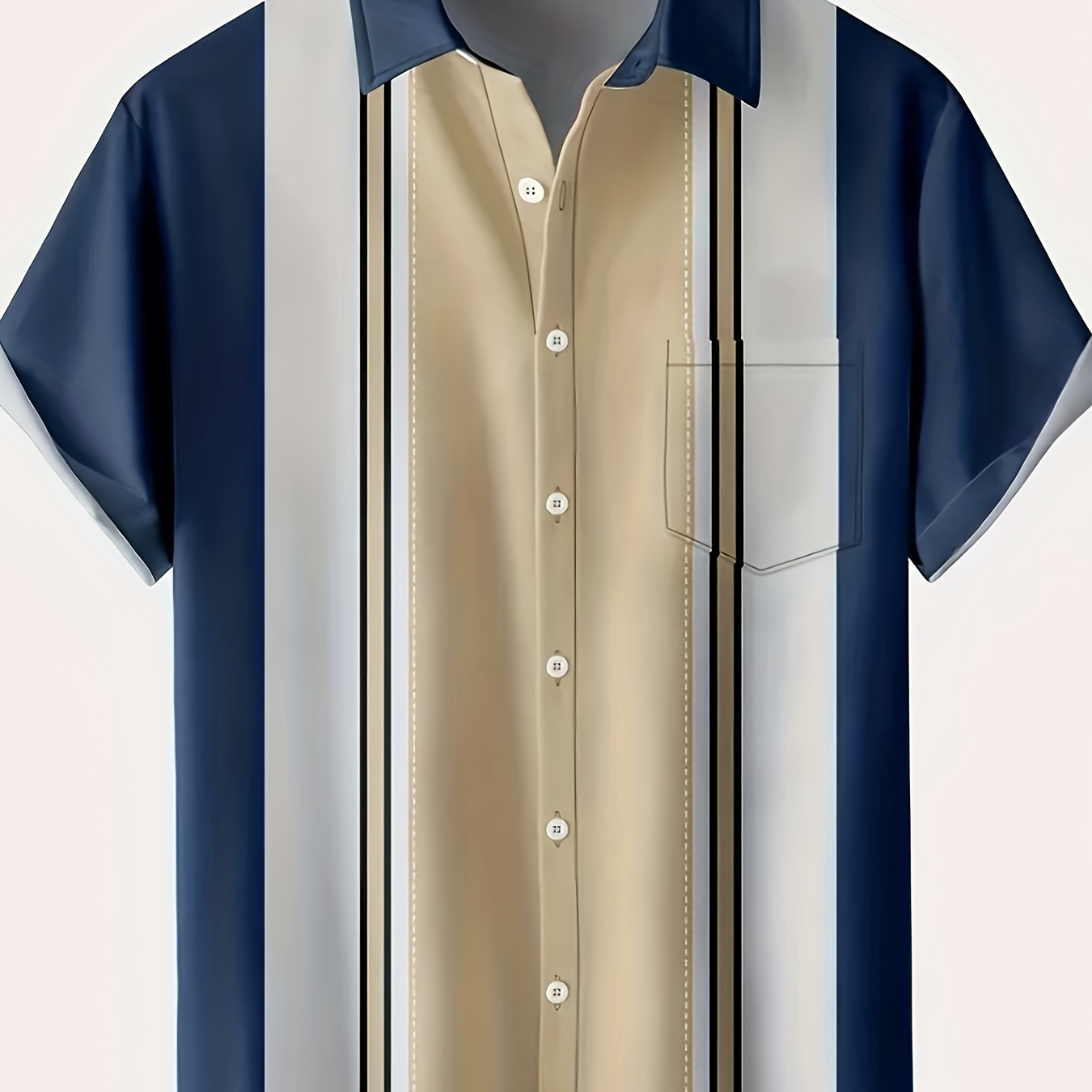 

Color Block Vertical Stripe Print Men's Short Sleeve Button Down Lapel Shirt For Summer Resort Holiday, Hawaiian Style