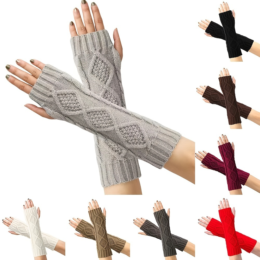 

Stay Warm & Stylish: Solid Textured Argyle Pattern Knitted Thermal Gloves