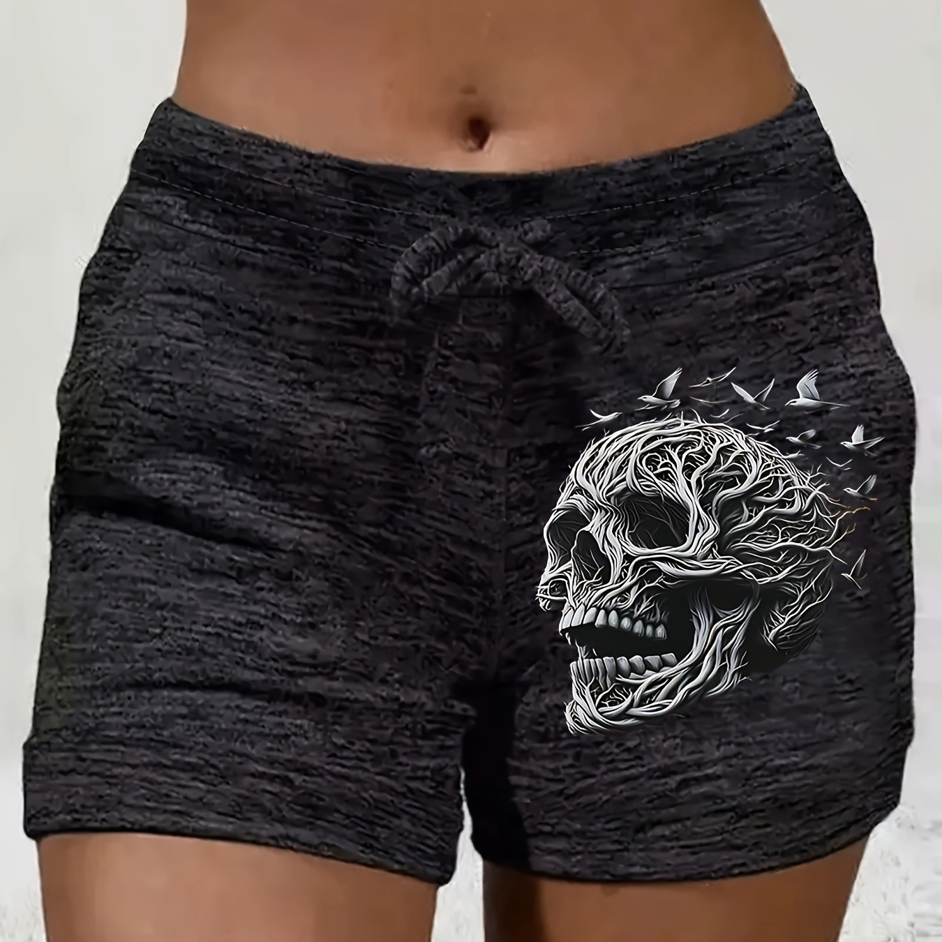 

Shorts Décontractés pour Femmes avec de Crâne et Cordon de Serrage - Polyester Léger, Lavable en Machine, Parfaits pour /Été/Automne, Élégants avec Design de Crâne Blanc et Papillon