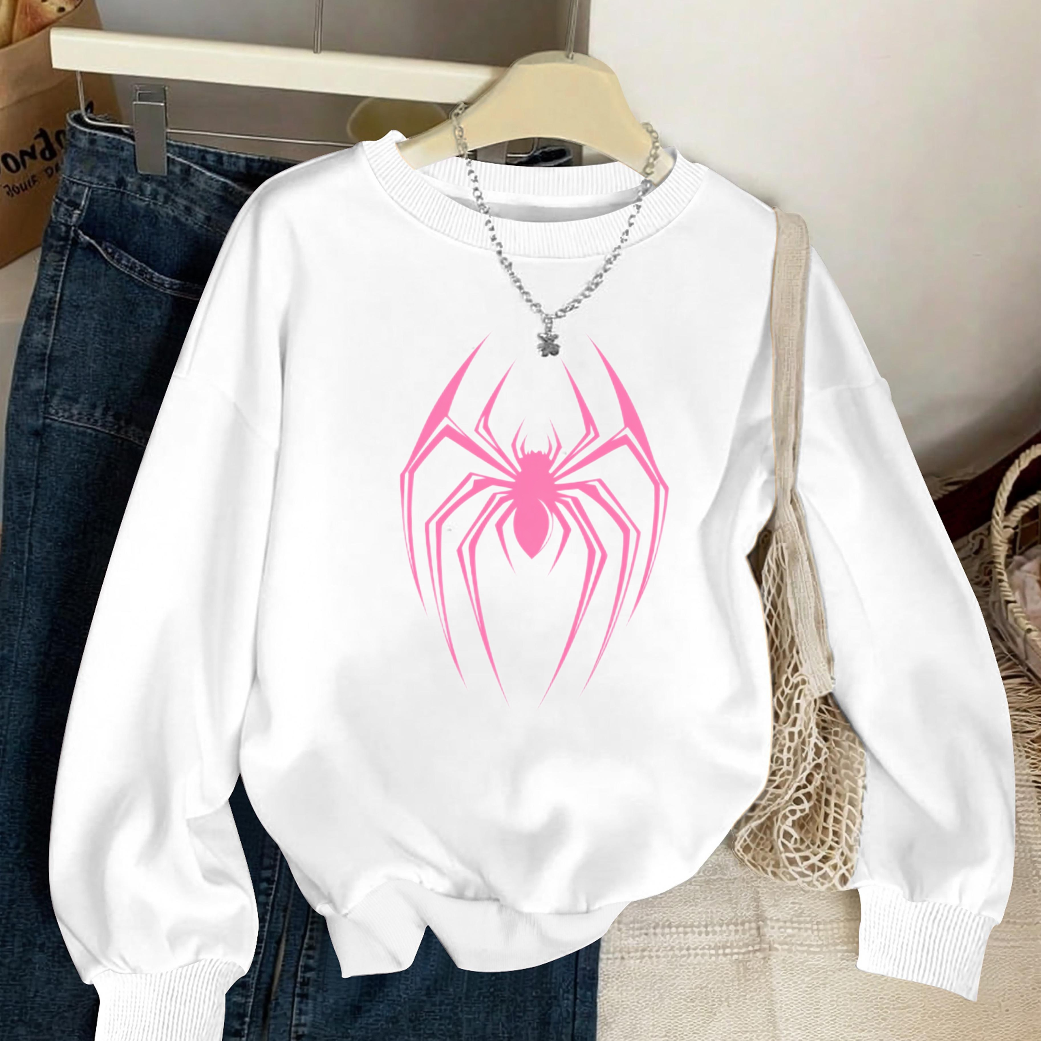 

1pc Y2k Women's Sweatshirt, Polyester Spider Applique, Fit Drawstring For Fall/