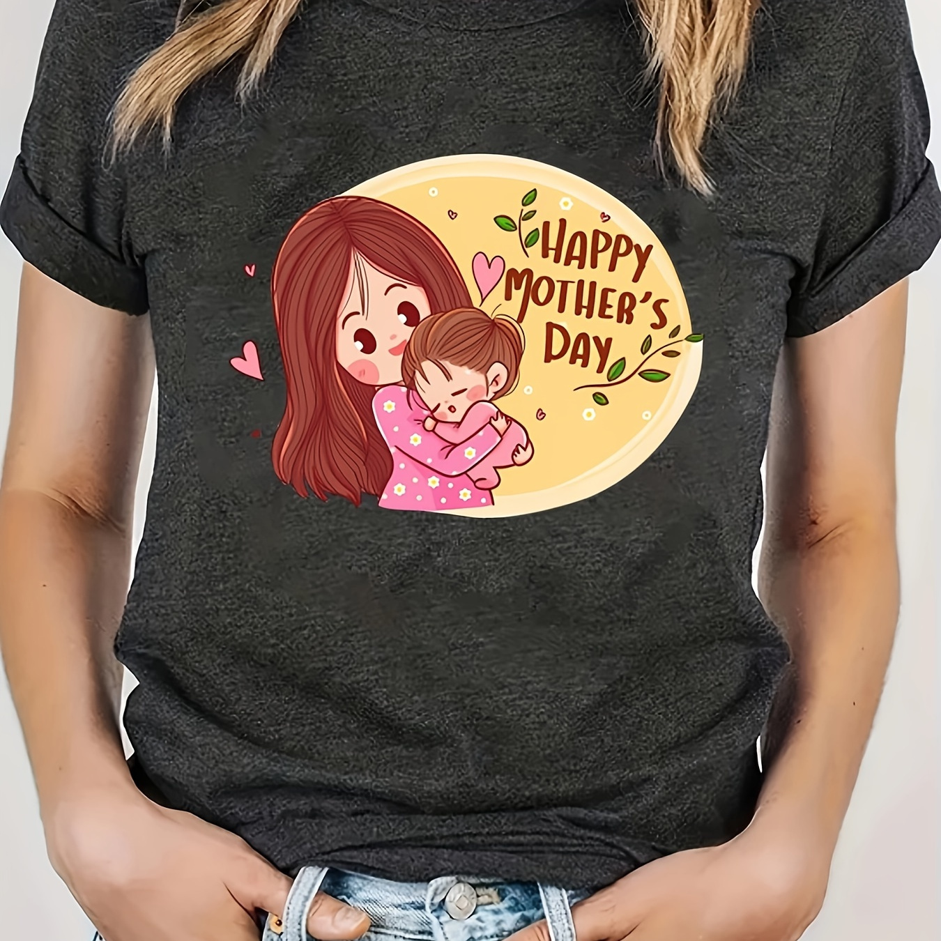 

Mother's Day Graphic Print T-shirt, Short Sleeve Crew Neck Casual Top For Summer & Spring, Women's Clothing