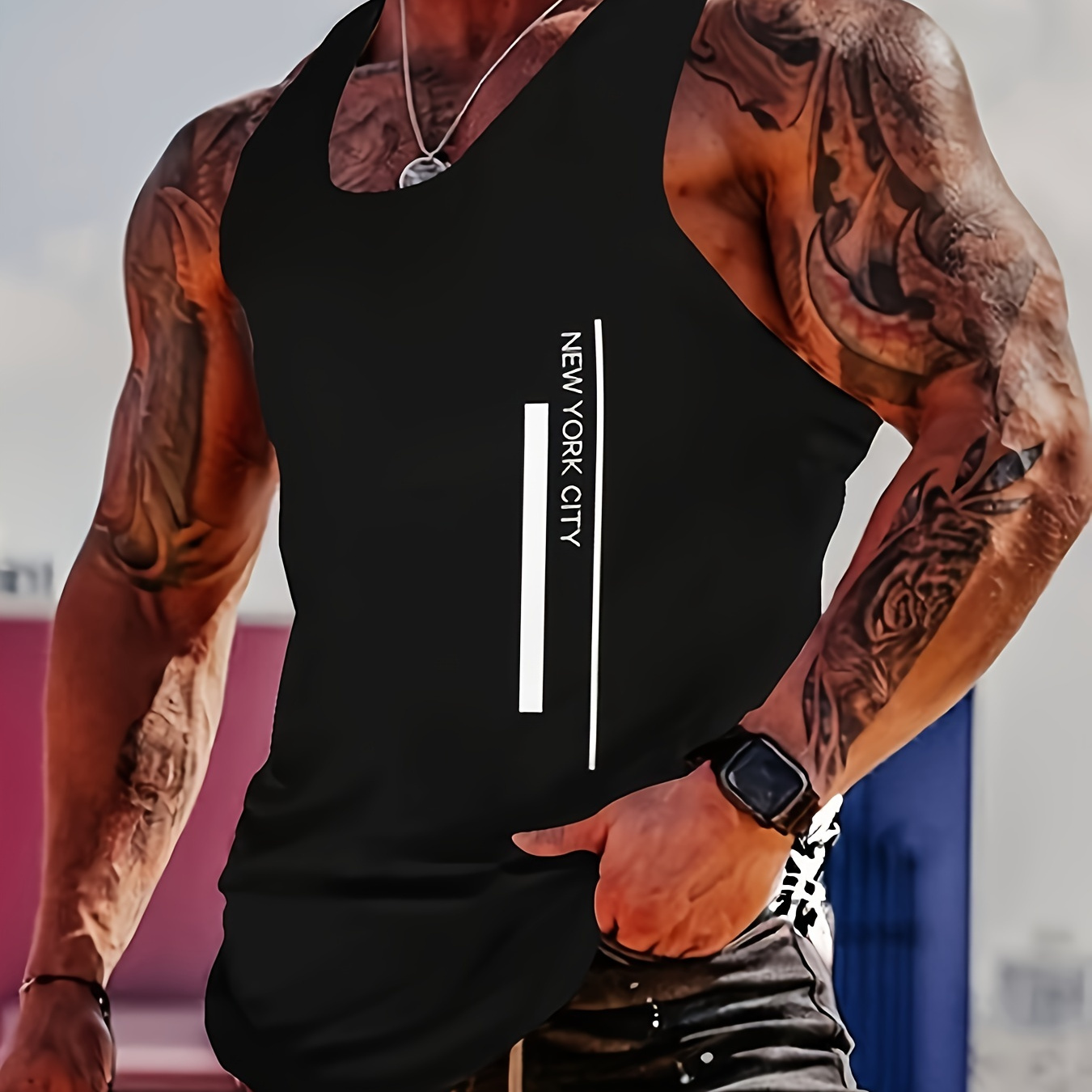 

Men's Sports Tank Top With Stylish Print, Sleeveless Basketball Training Vest, Athletic Sportswear, Breathable And High Elastic