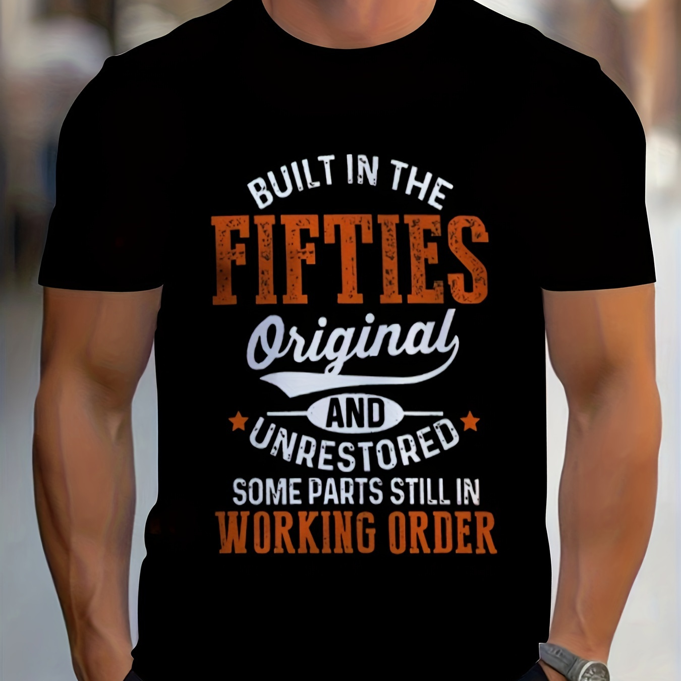 

Plus Size 'built In The Fifties' Print T Shirt, Tees For Men, Casual Short Sleeve T-shirt For Summer