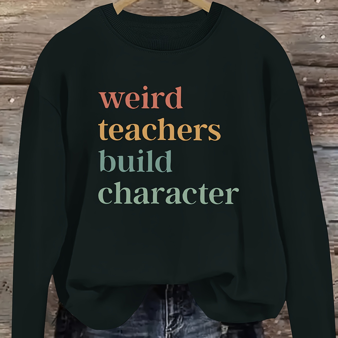 

Teacher Print Pullover Sweatshirt, Casual Long Sleeve Crew Neck Sweatshirt For Fall & Winter, Women's Clothing