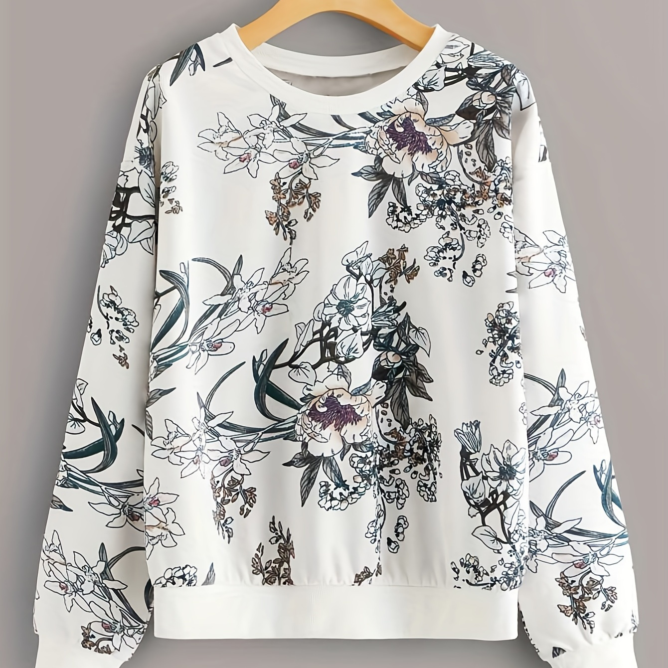 

Floral Print Pullover Sweatshirt, Casual Long Sleeve Crew Neck Sweatshirt For Fall & Winter, Women's Clothing