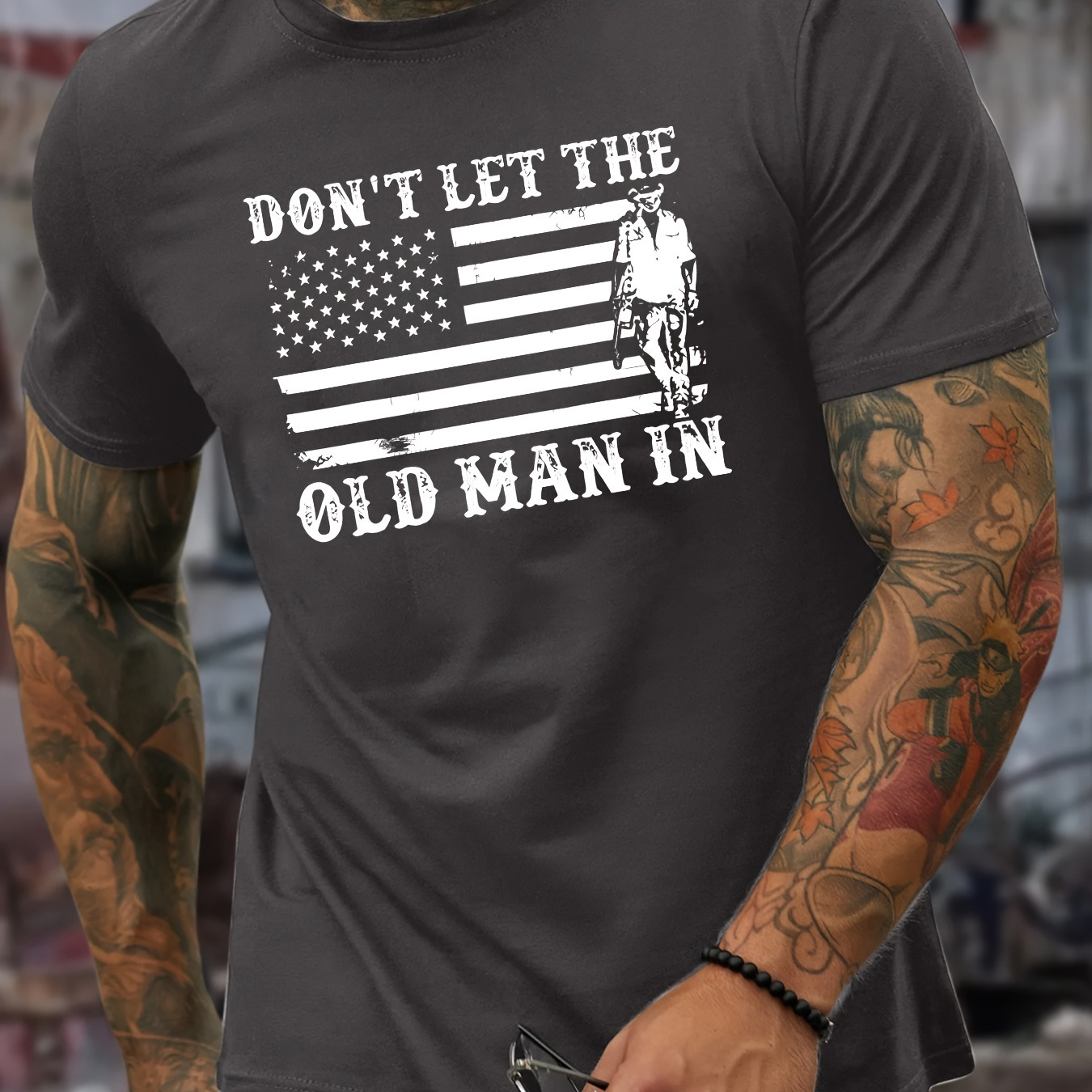 

Don't Let The Old Man In Print Tees For Men, Casual Quick Drying Breathable T-shirt, Short Sleeve T-shirt For Running Training