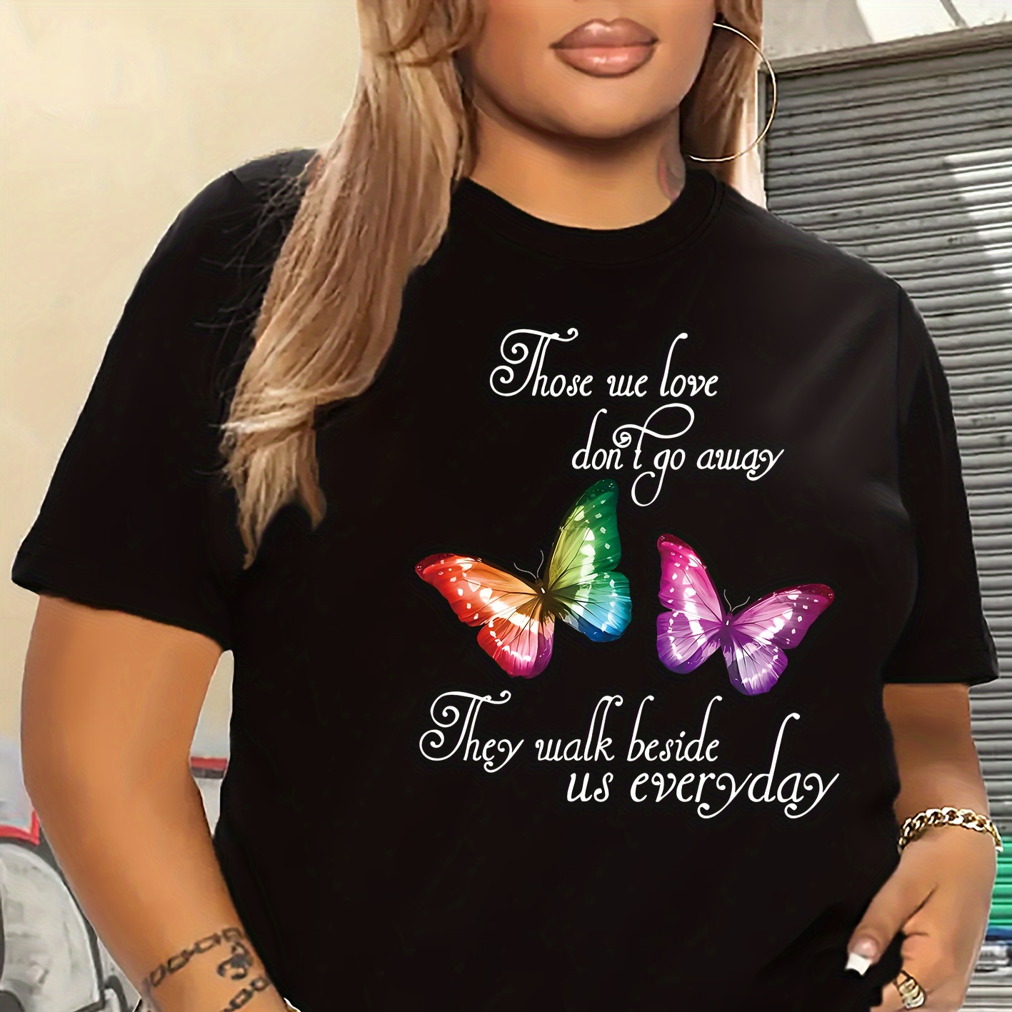 

Size Print T-shirt For Women - Casual Crew Neck, Short Sleeve, Loose Fit Top With Stretch Fabric