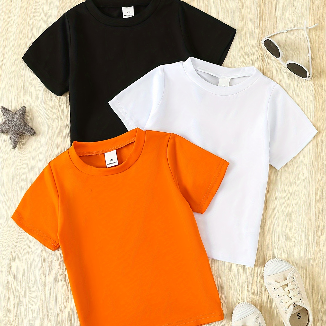 

3pcs Solid Color T-shirts For Boys - Cool, Lightweight And Comfy Summer Clothes!