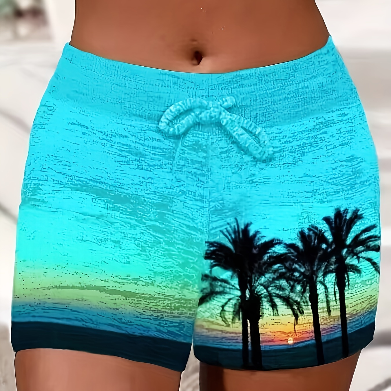 

Coconut Tree Print Drawstring Shorts, Casual Shorts For Spring & Summer, Women's Clothing