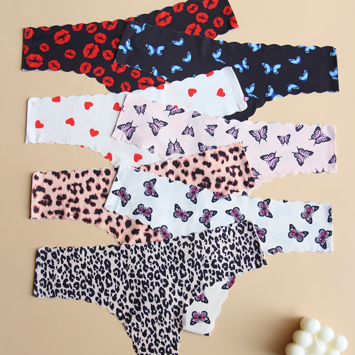 

7pcs Heart & Butterfly & Leopard Print Thongs, Breathable & Comfy Seamless Intimates Panties, Women's Lingerie & Underwear