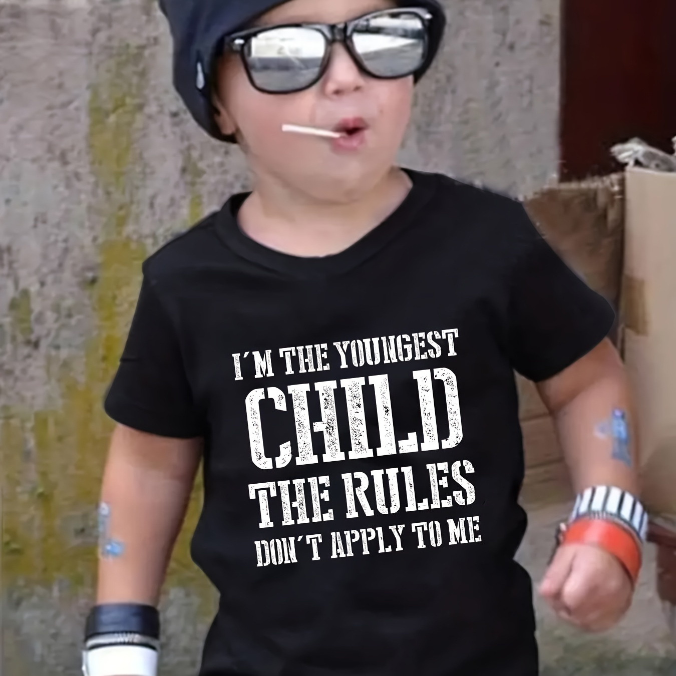 

i'm The Youngest Child The Rules Don't Apply To Me" Print T-shirt For Boys, Casual Short Sleeve Top, Boy's Clothing