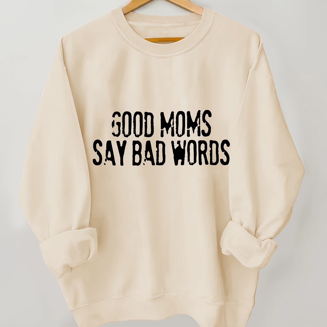 

Women's Casual Crew Neck Sweatshirt With ' Say Bad Words' Print - 100% Polyester Knit Fabric Long Sleeve Pullover For All Seasons