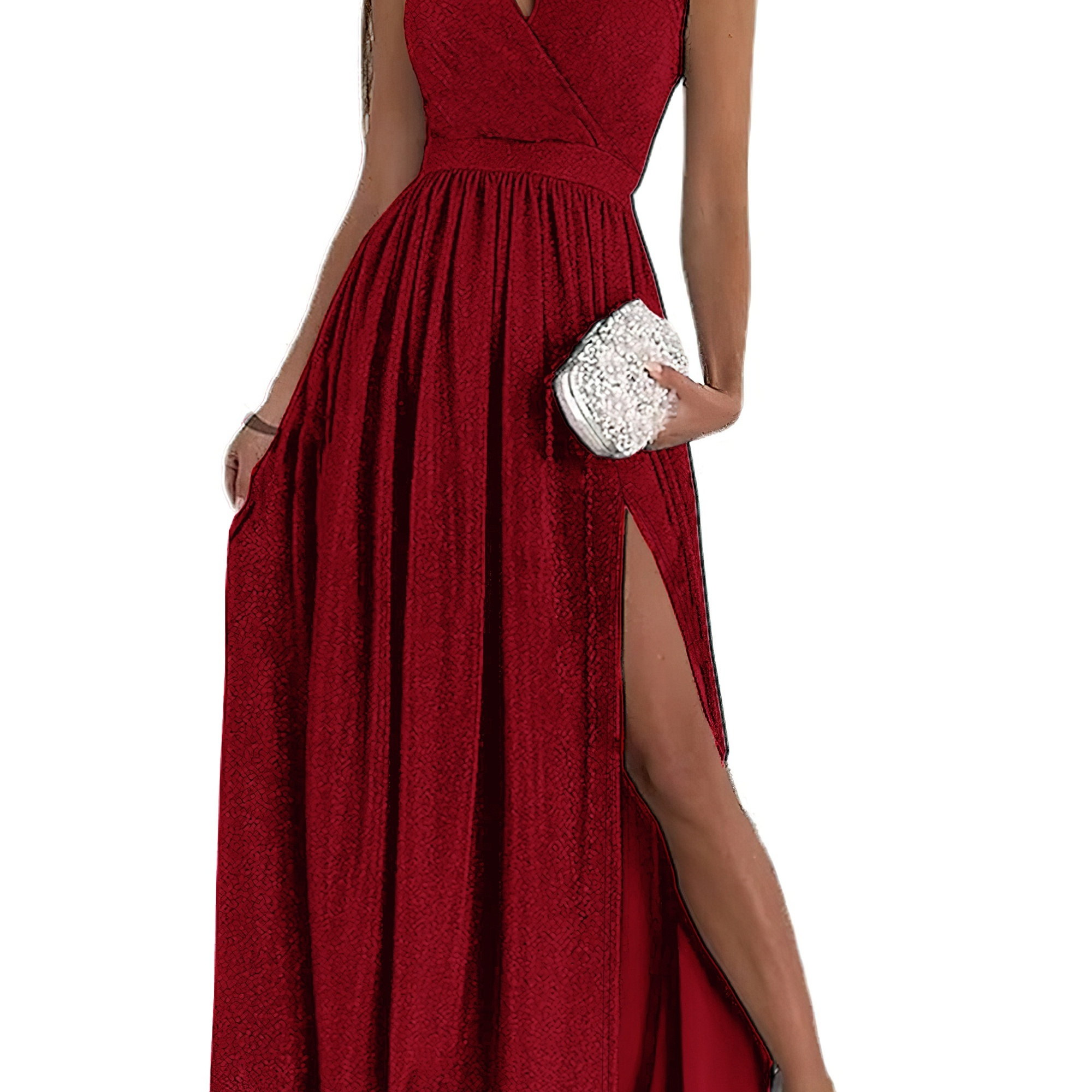 

Elegant One-shoulder Velvet Dress With Cutout Detail And Side Slit - High Stretch, Machine Washable - All , Waist, Fashion