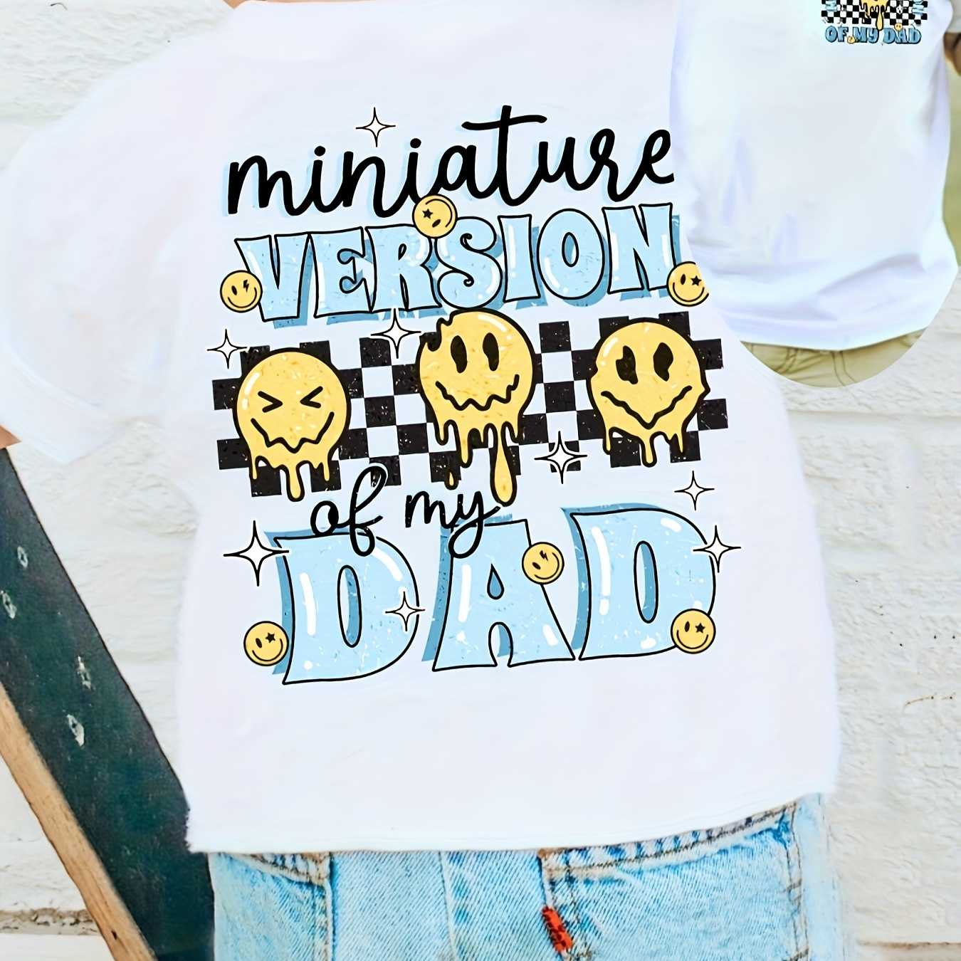 1pc MILKYSHIP ' Short Sleeve T-Shirt - MINIATURE VERSION OF MY DAD Letter Print, Summer Casual Round Neck Tee, Polyester, Machine Washable, for 12 & Under