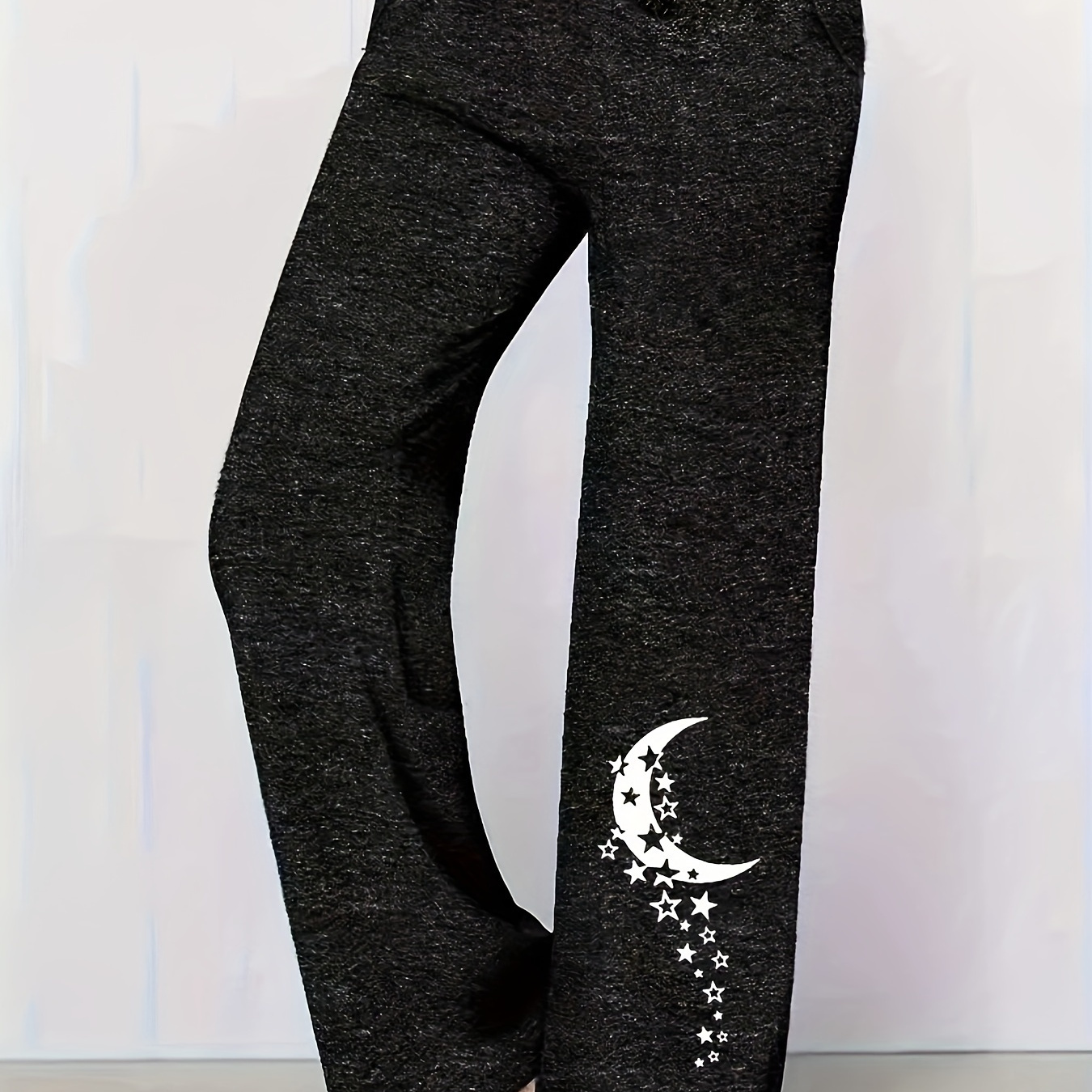 

Plus Size Moon Print Pants, Casual Drawstring Waist Pants With Pocket, Women's Plus Size Clothing