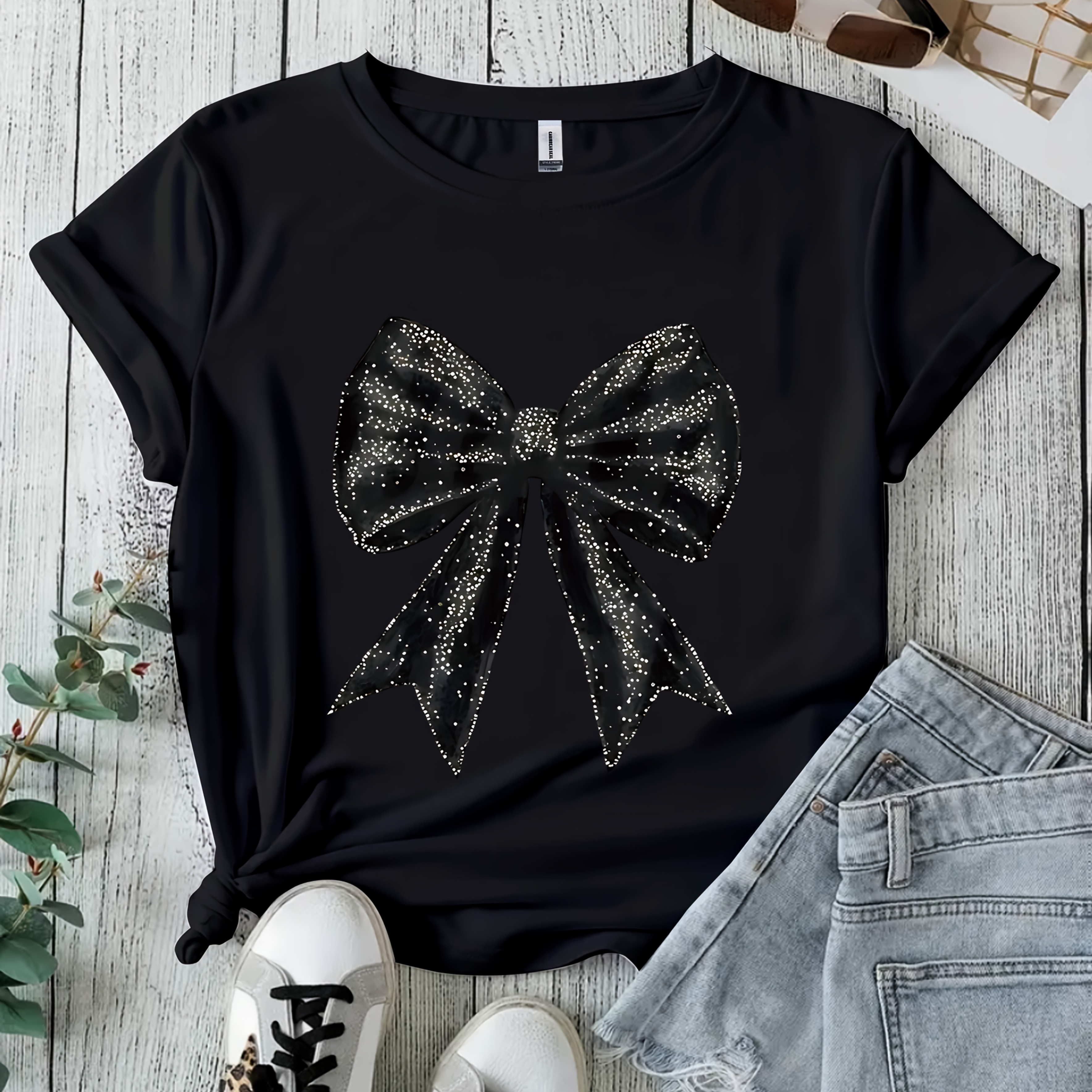 

Chic Print T-shirt For Women - Comfy & Breathable Short Sleeve Crew Neck Top, Casual Wear, Style, Conventional Version, Xia